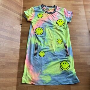 Mia New York Tie Dye Happy Dress. Smiley face patches size med